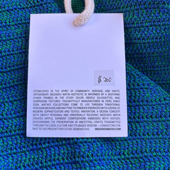 Mozhdeh Matin Mozh Mozh Zigzag Crochet Knit 3/4 Sleeve Mini Dress Blue Sz M NWT - Picture 6 of 8